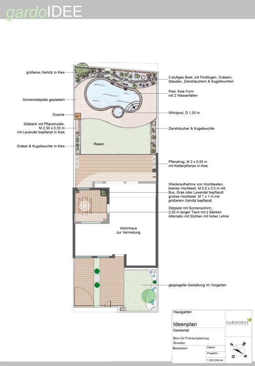 2. Ideenplan Ferienhausgarten mit Schwung