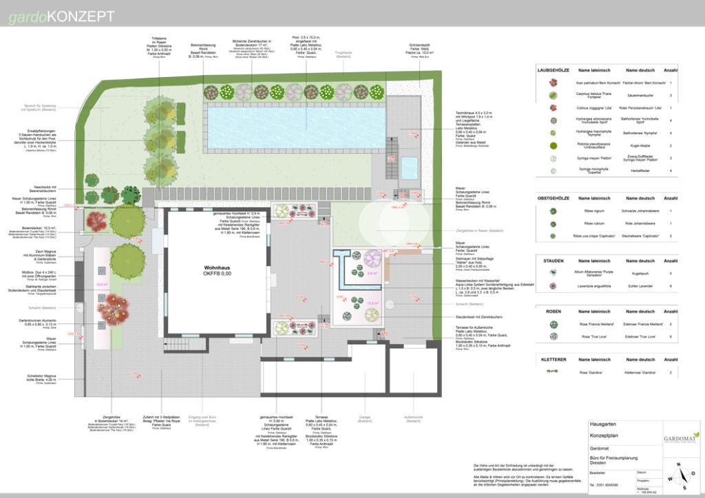 Konzeptplan puristischer gestufter Garten