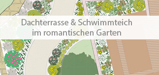 Einstiegsbild Referenzgarten mit Dachterrasse und Schwimmteich